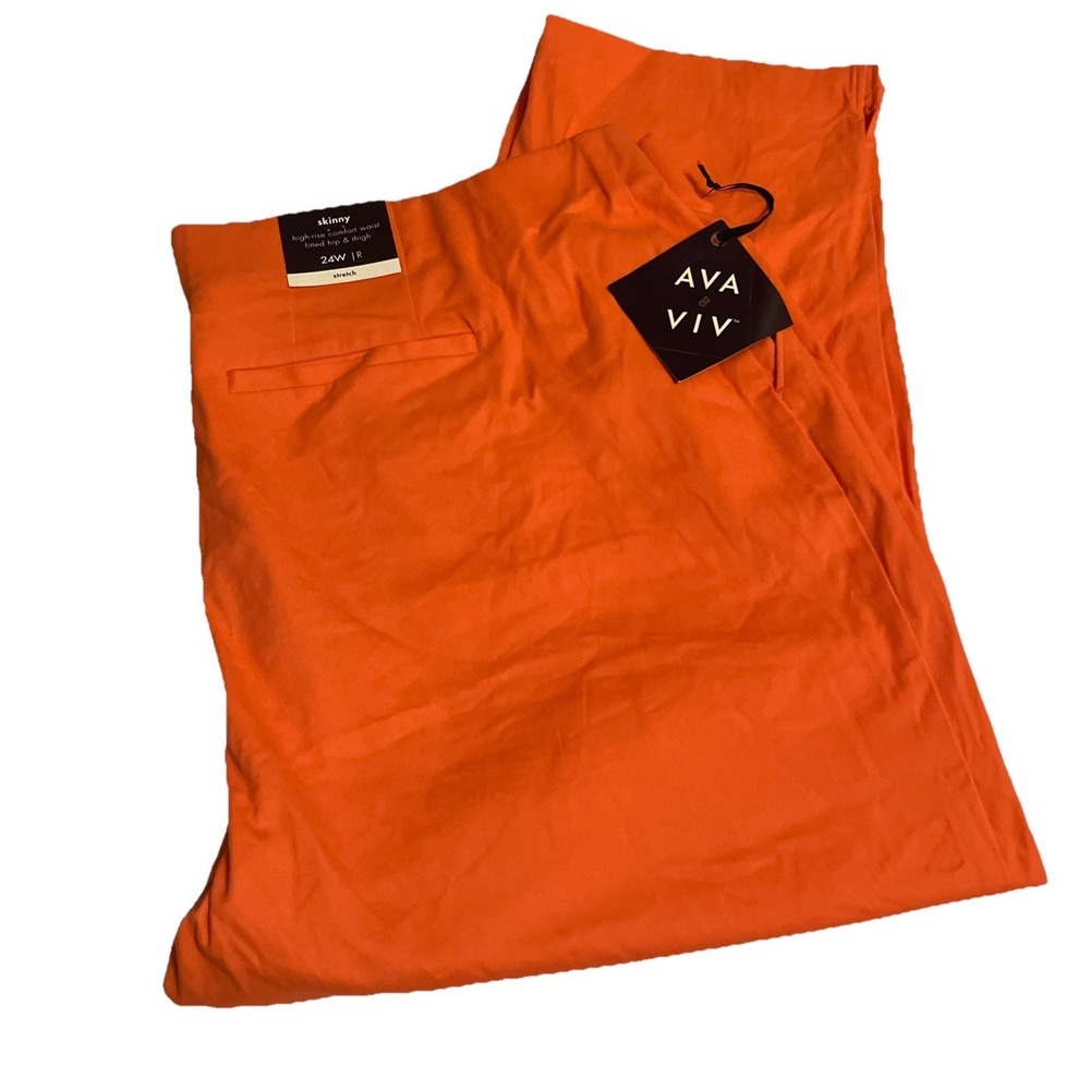 Ava & Viv Women's Plus Size Coral Orange High Rise Comfort Waist Skinny Size 24W